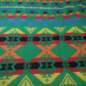Vintage Aztec Tribal Southwestern Wool Blanket Satin Trim 74" X 58" Handmade